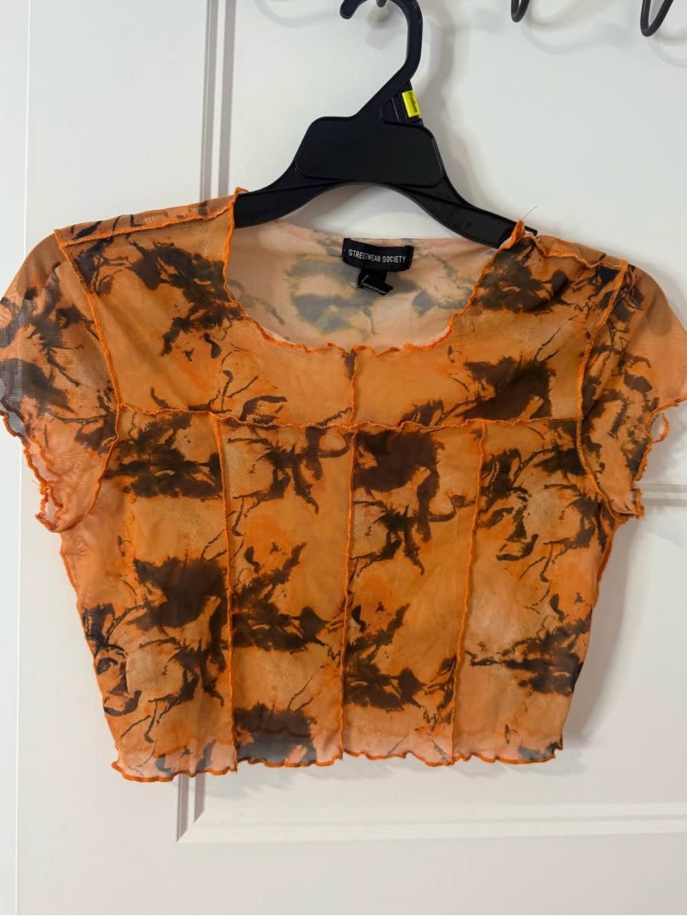 Streetwear Society Orange and Brown Tie-Dye Mesh Crop Top